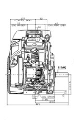 Front and side view of iGX700 engine, dimensions displayed for height and width